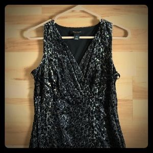 Black/grey animal print v neck top